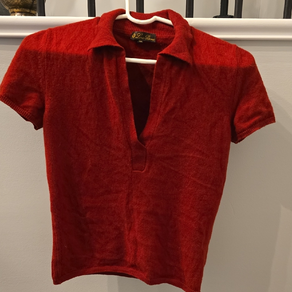 Loro piana sz 40 red polo cashmere short sleeve sweater w flaw